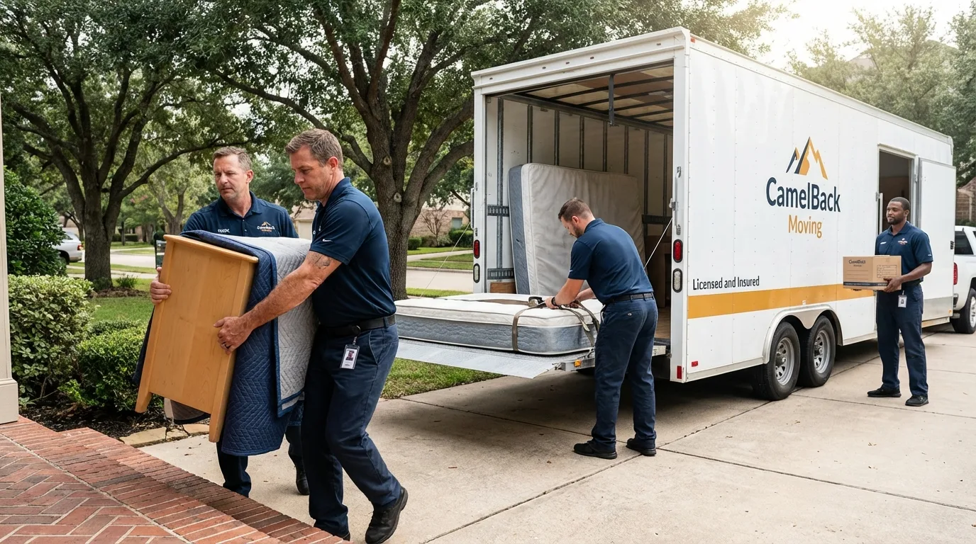 Crew loading residential truck for cross-state move from Union, OR