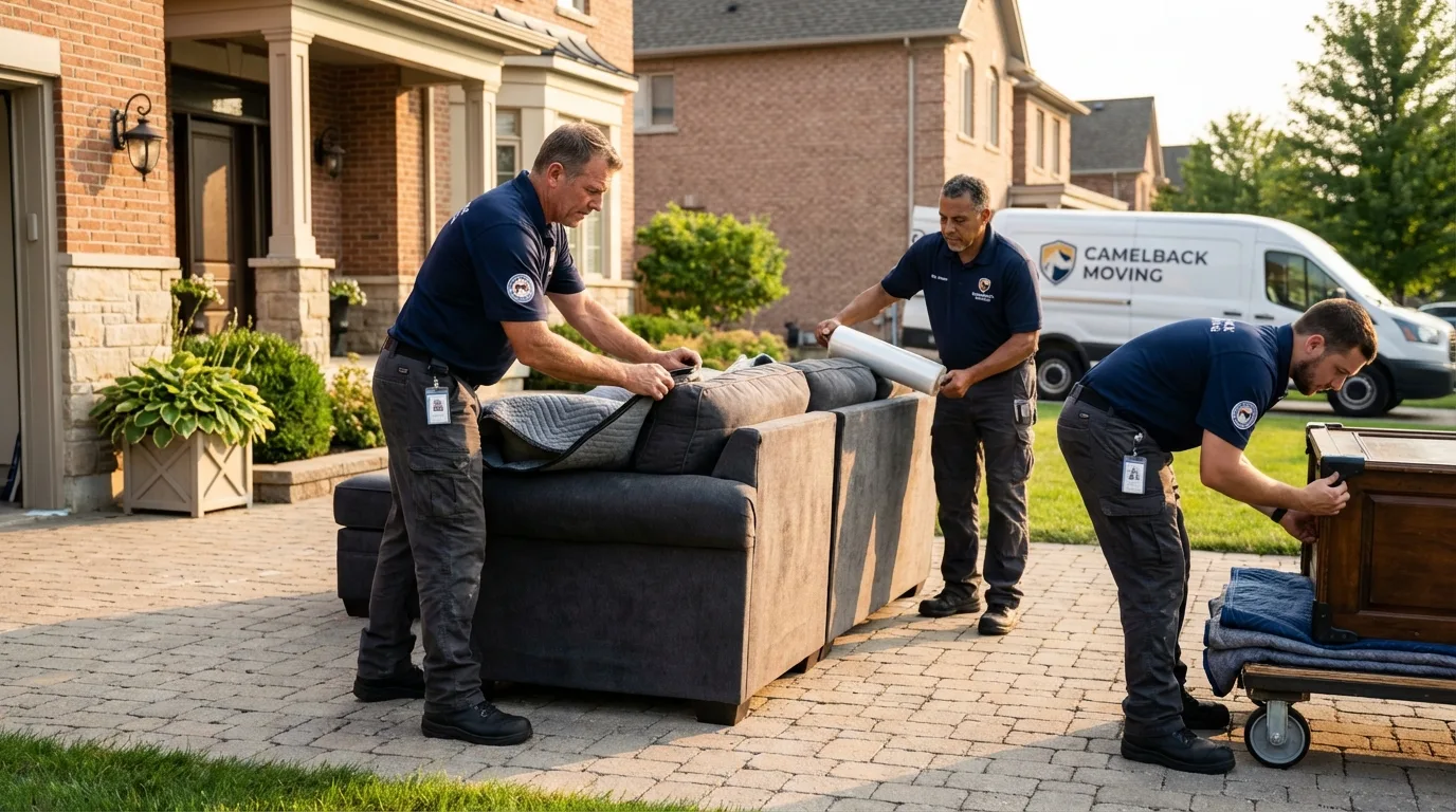 Large estate moving crew wrapping furniture in Union, OR