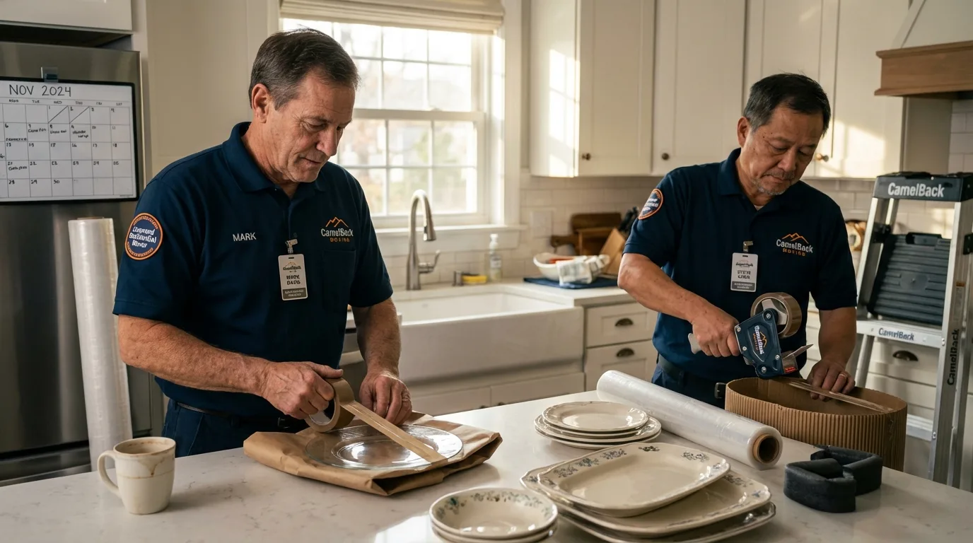 Professional crew packing kitchen dishware in Union, OR